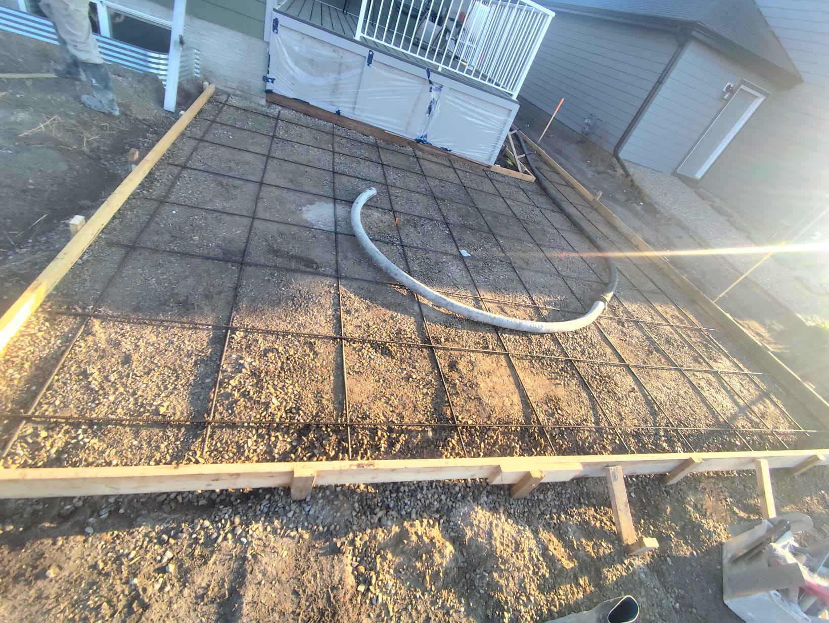 Backyard pad foundation formwork and steel rebar Calgary